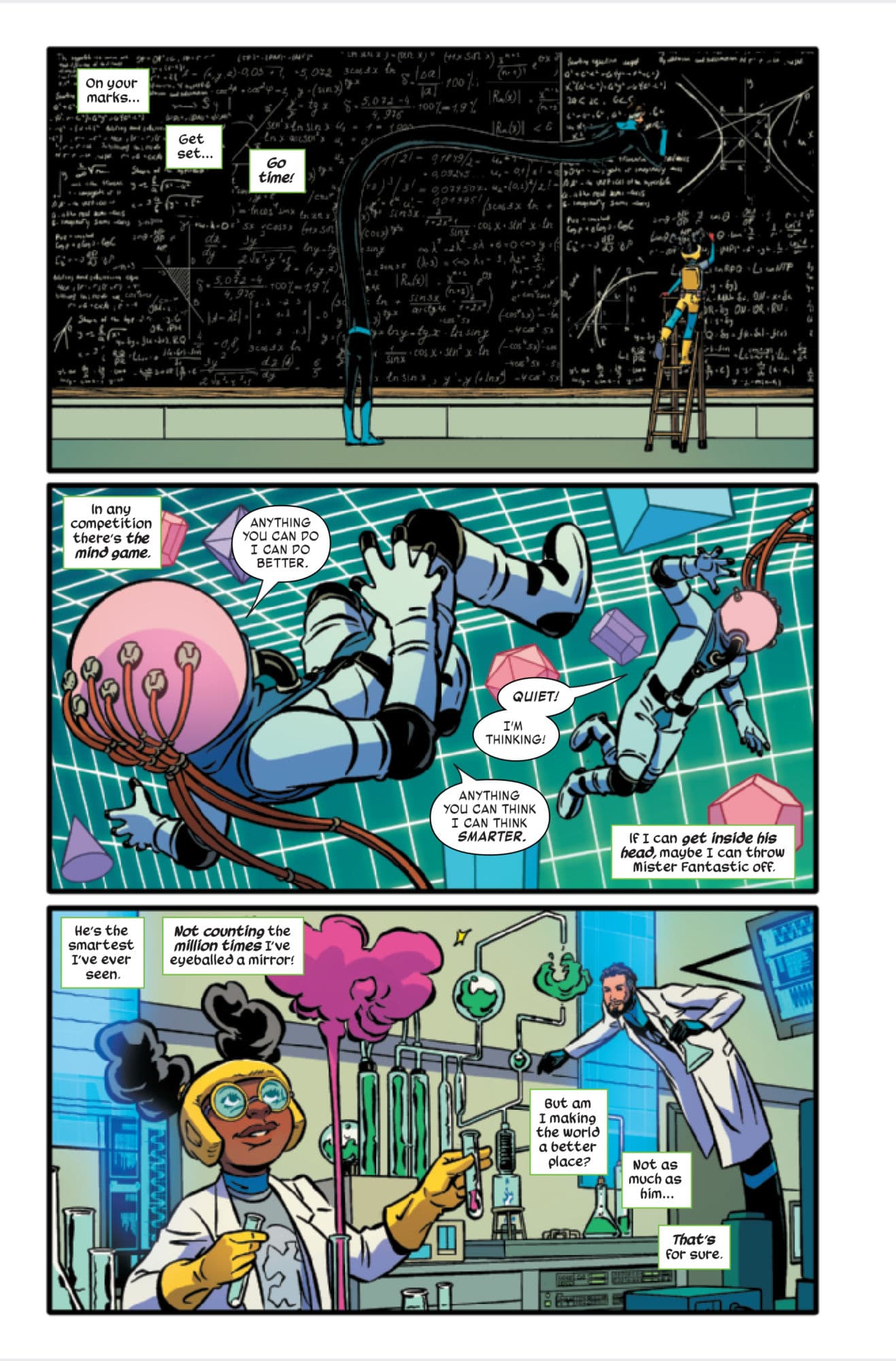 Moon Girl goes head-to-head in a battle of brains with Reed Richards. Pic courtesy: bleedingcool.com Moon Girl goes head-to-head in a battle of brains with Reed Richards. Pic courtesy: bleedingcool.com
