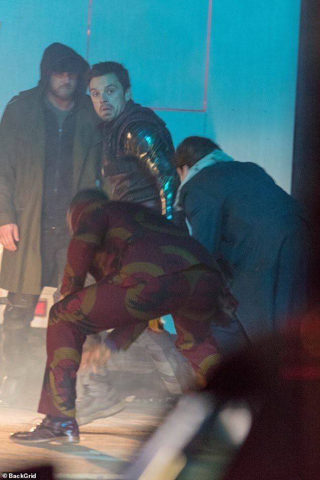 Yes that is Anthony Mackie's red suit clad ass. Also yes Sebastian Stan is there. Pic courtesy: dailymail.co.uk