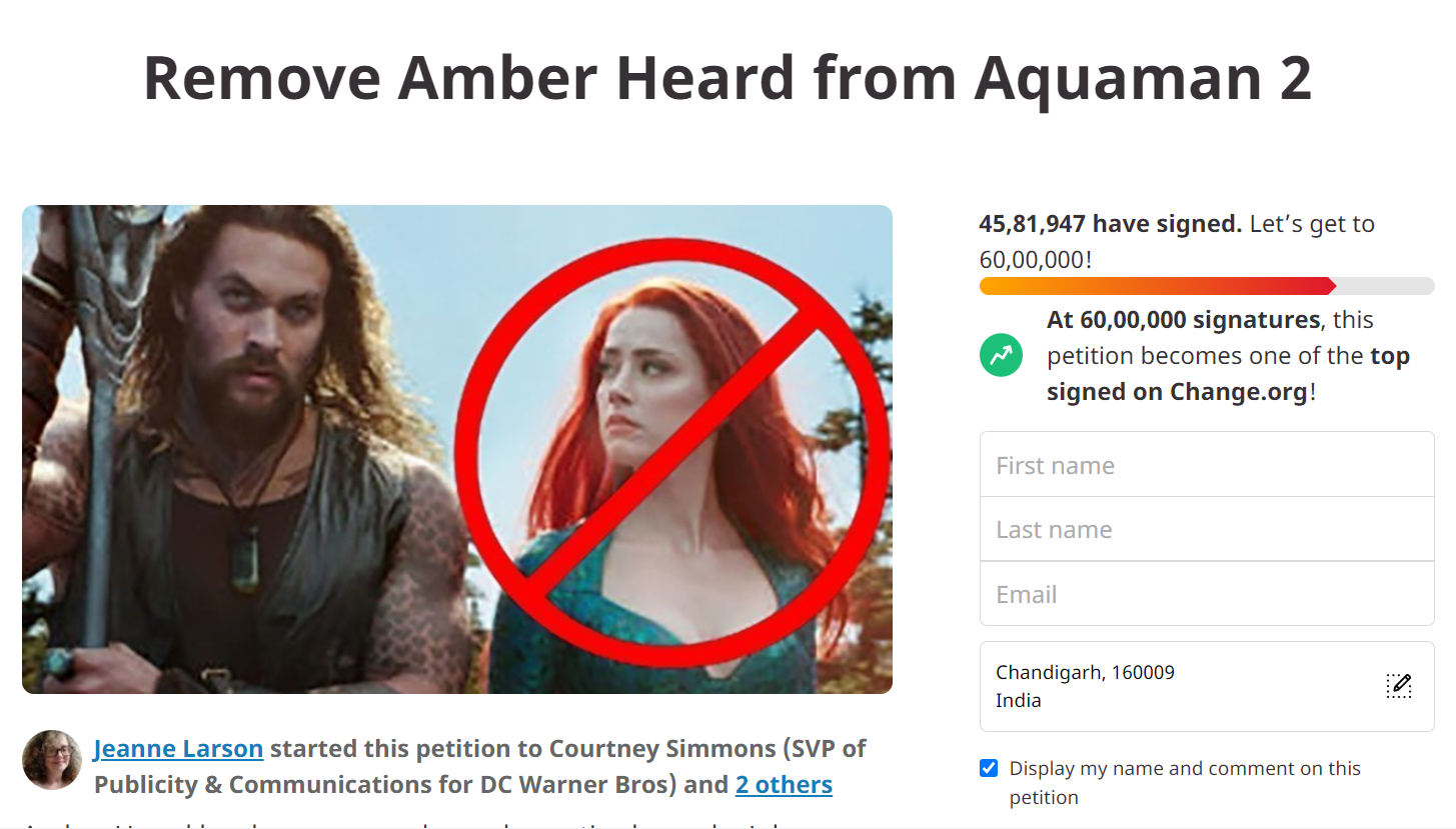 Fans demand removal of Amber Heard from Aquaman 2