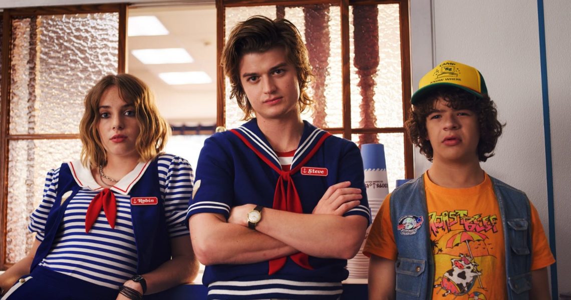 Steve with Dustin and Robin in Stranger Things