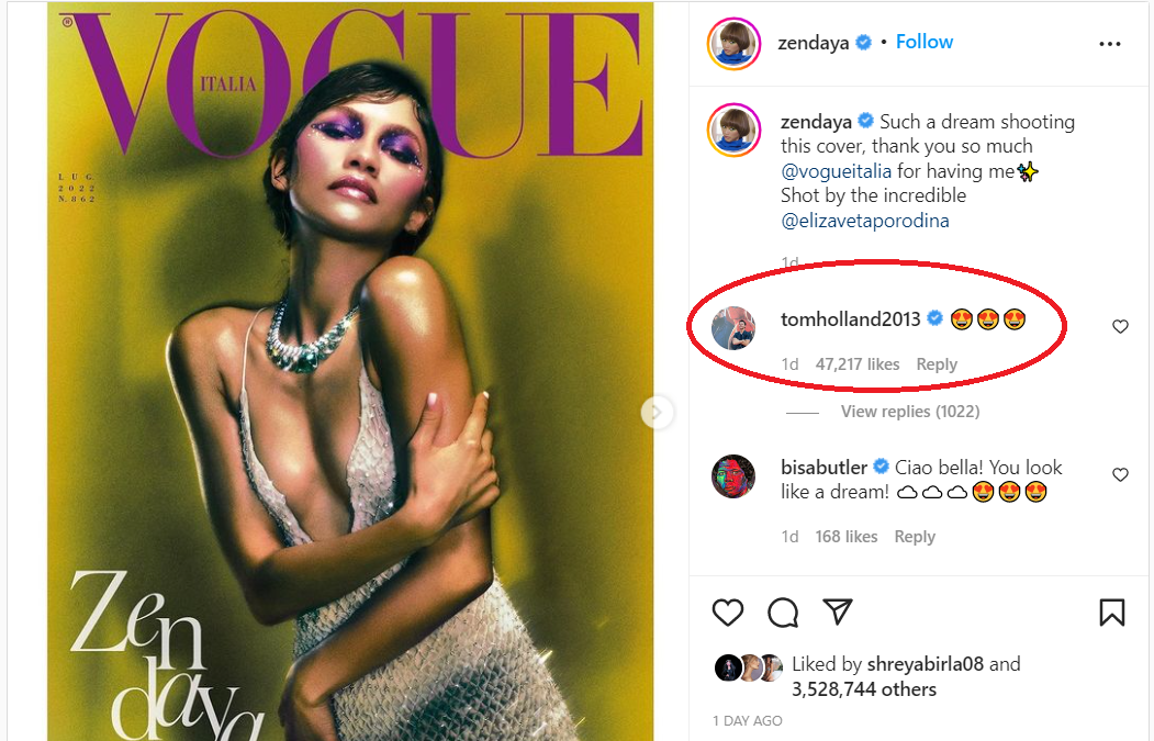 Tom Holland Reacts to Zendaya's Vogue Italia Cover