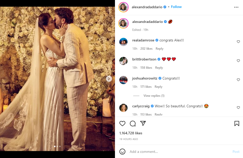Alexandra Daddario's Instagram post