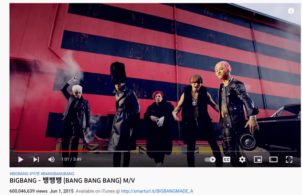 South Korean Boy Group BIGBANG's BANG BANG BANG achievement new milestone