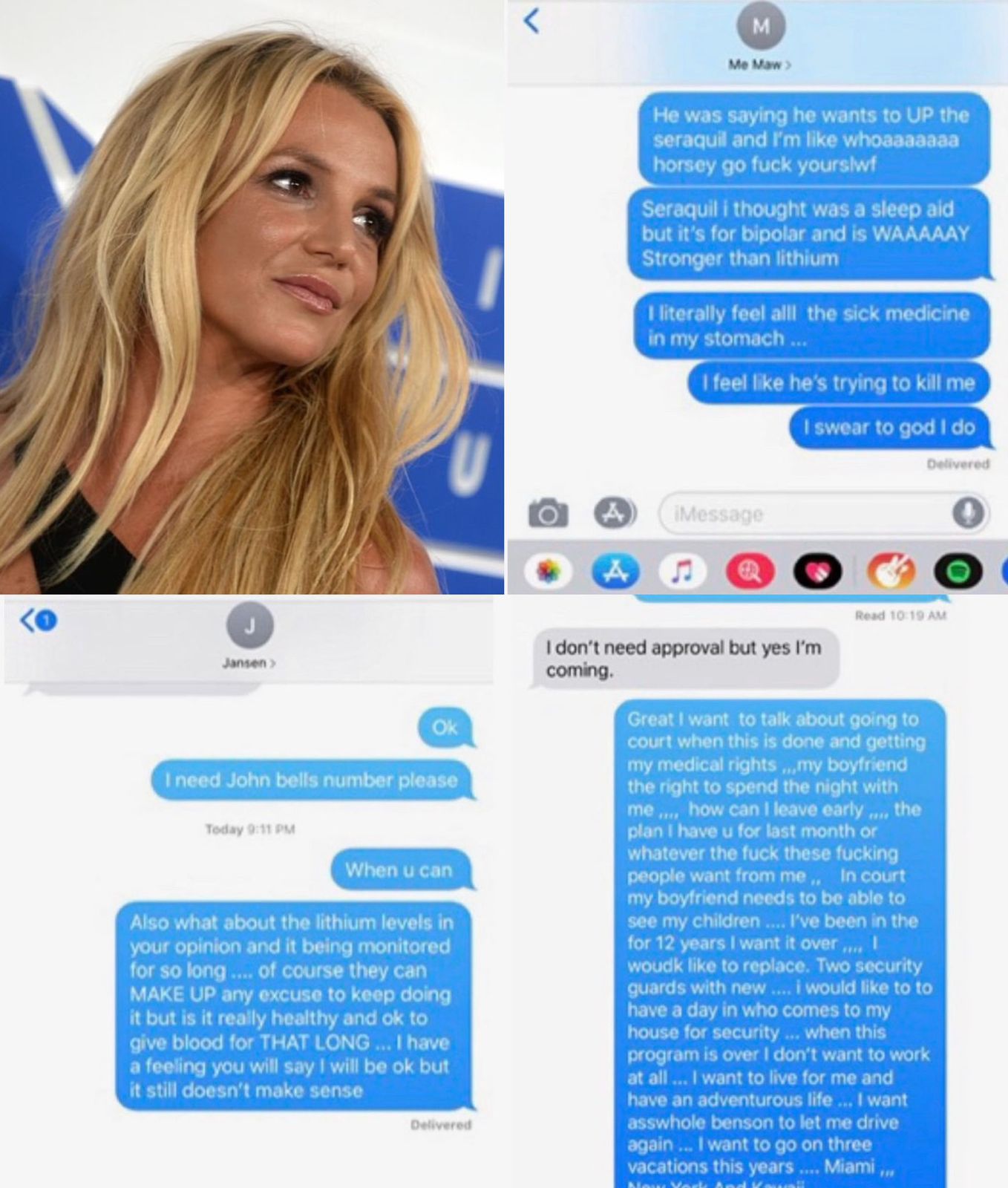 Britney Spears shared screenshots on her Instagram