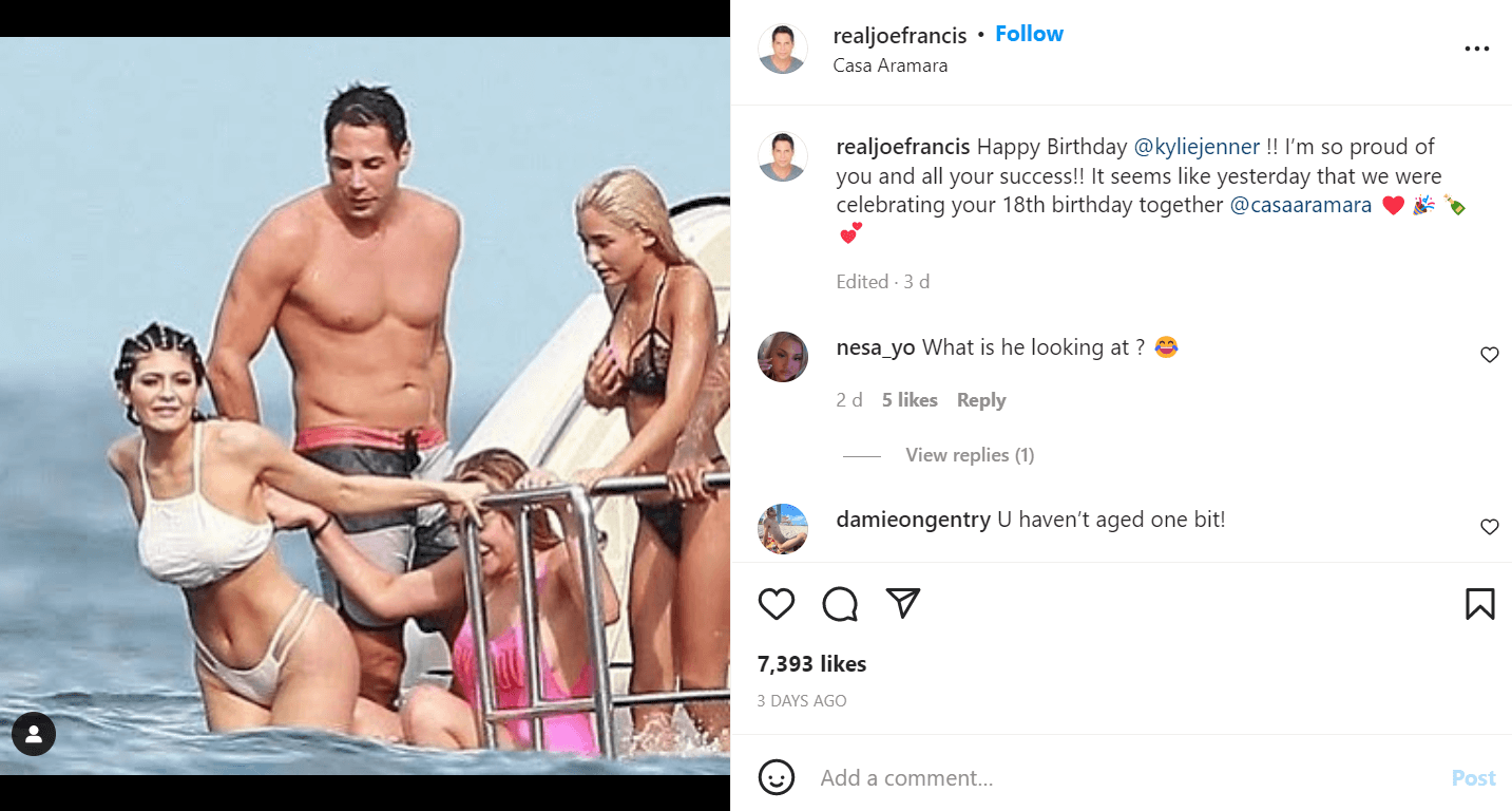 Joe Francis' Instagram post about Kylie Jenner