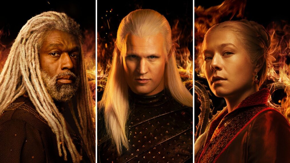 Steve Toussaint as Corlys Velaryon (left), Matt Smith as Daemon Targaryen (center) and Emma Zia D'Arcy as Rhaenyra Targaryen (right) - Game of Thrones