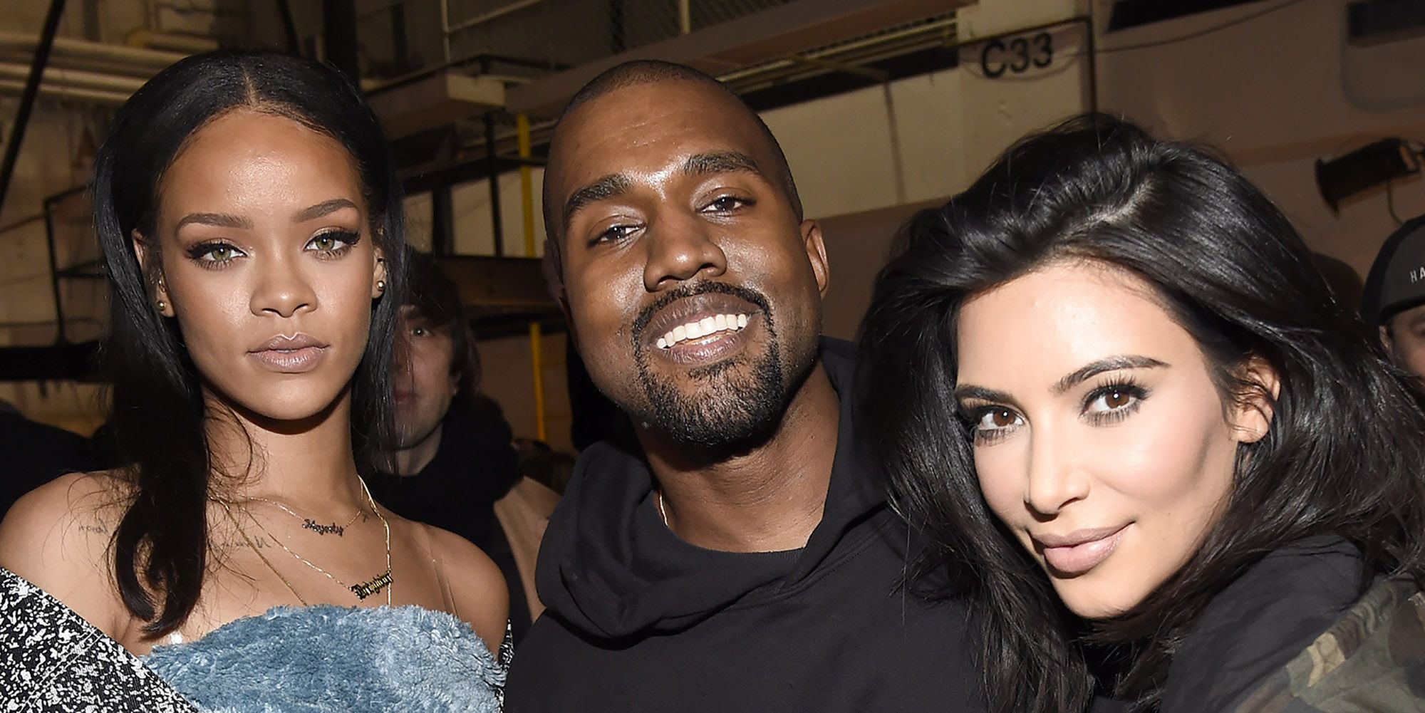 Rihanna alongside Kanye West and Kim Kardashian