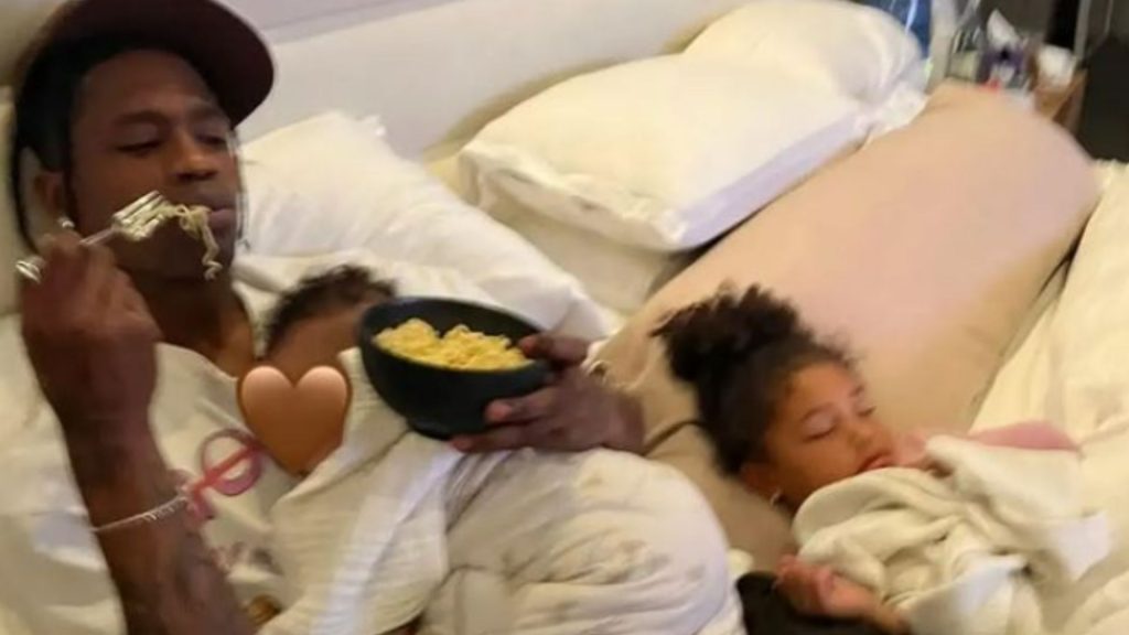 Kylie Jenner, Travis Scott with his daughter and son Wolf