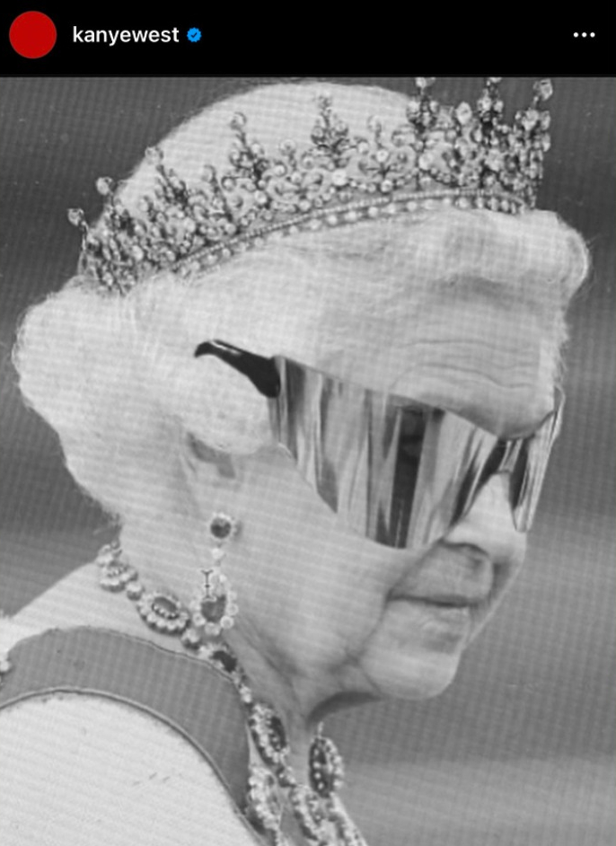 The picture of Queen Elizabeth II photoshopped wearing Yeezy sunglasses that Kanye West shared on Instagram