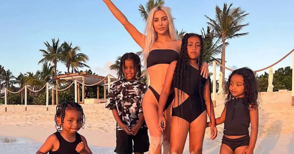 Kim Kardashian with her kids.