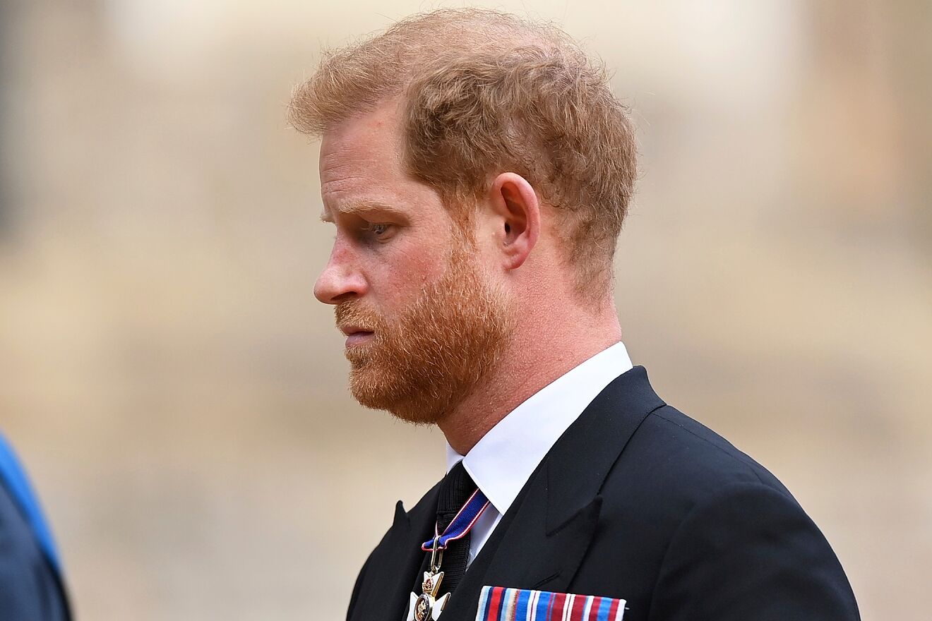 Prince Harry at the funeral of the Queen