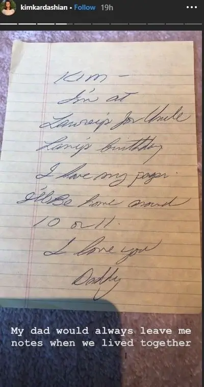 Robert kardashian's handwritten note 