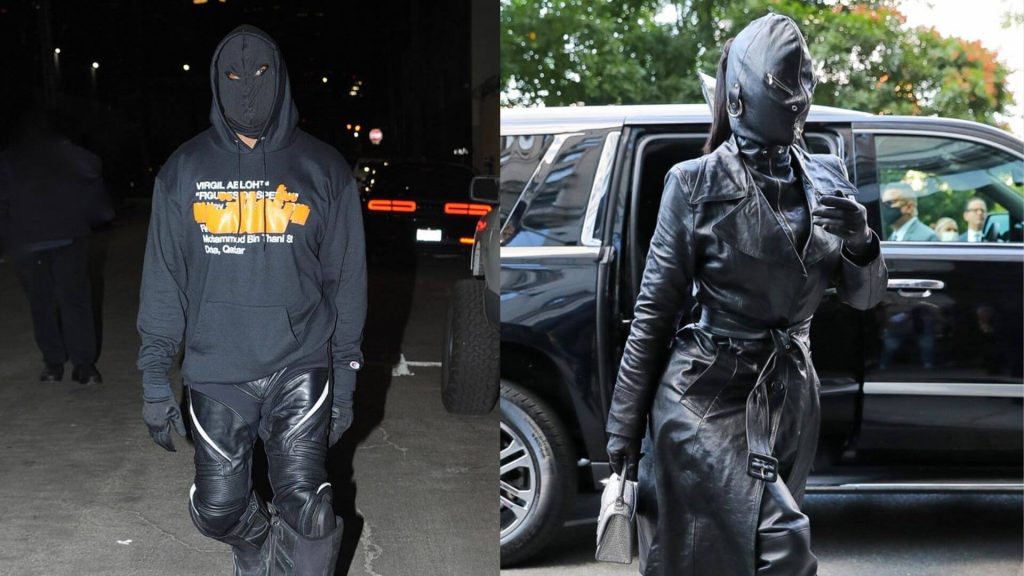 Kim Kardashian and Kanye West wearing fully covered face mask