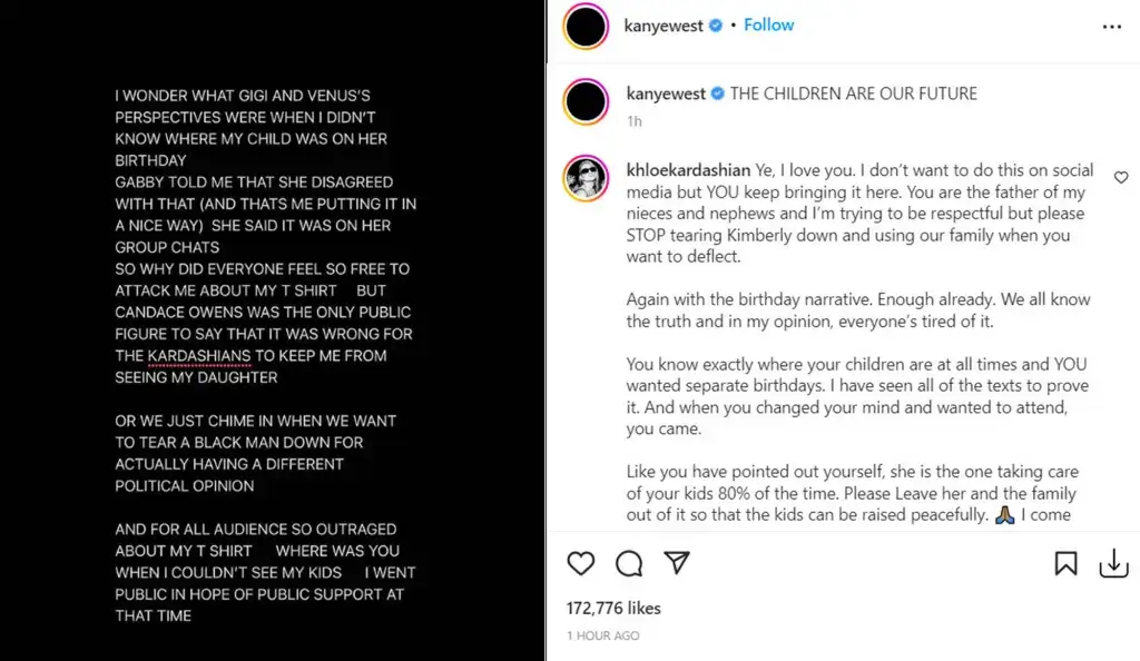 Kanye West's Instagram post