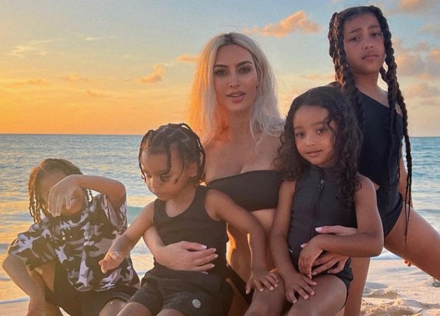 Kim Kardashian with her kids
