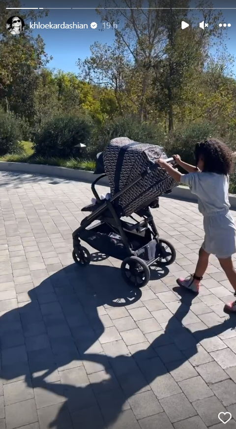 True Thompson with the Dior stroller