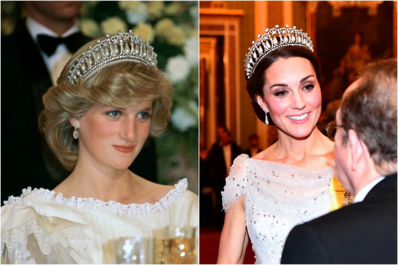 Princess Diana and Princess Kate wearing the Lover's Knot tiara