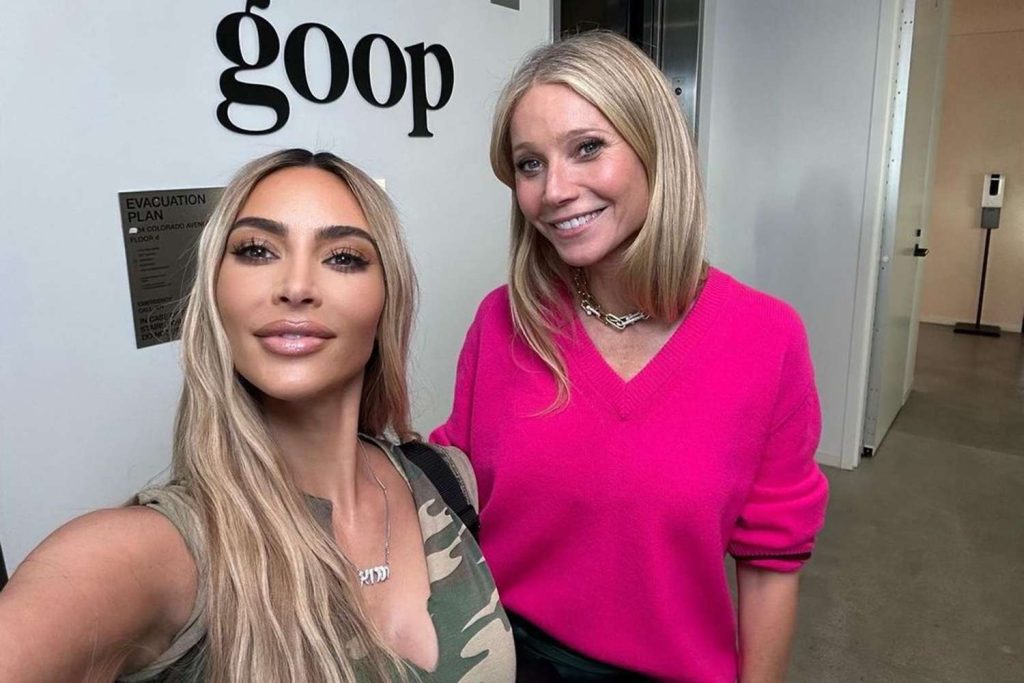 Kim Kardashian with Gwyneth Paltrow during the Goop Podcast