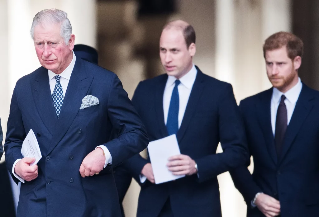 Prince Harry with King Charles III and Prince William