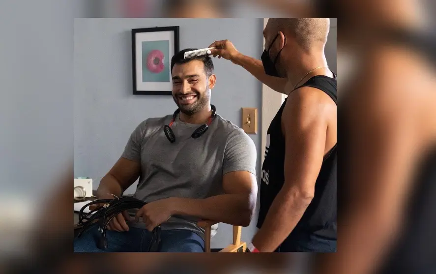 Sam Asghari on the set of an upcoming project