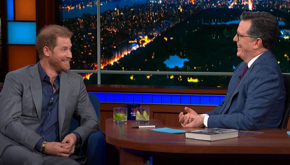 The Duke of Sussex and Stephen Colbert are joking around during the show
