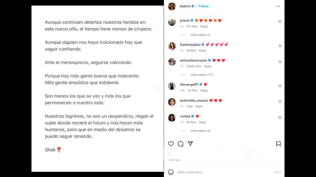 Shakira Instagram post