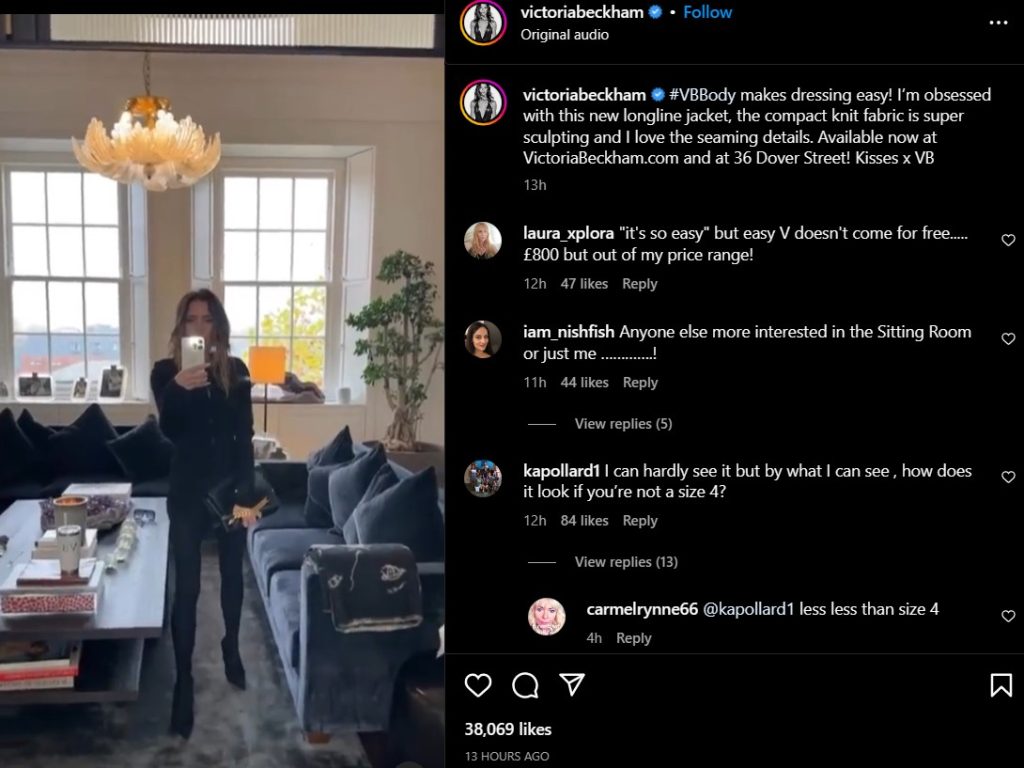 Victoria Beckham is promoting her brand's longline jacket