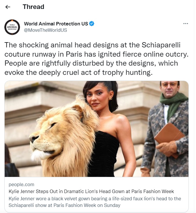 Only the ultra-wealthy participate in trophy hunting”: Kylie Jenner Gets  Slammed by World Animal Protection After Controversial Lion Head Dress  Disguised as Fashion - Animated Times