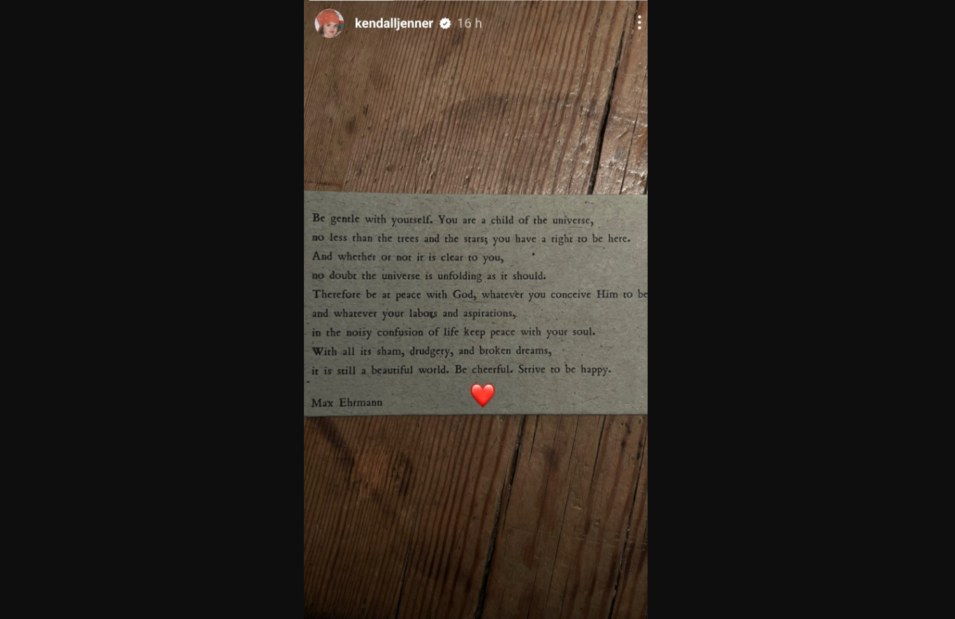 Kendall Jenner's Instagram story